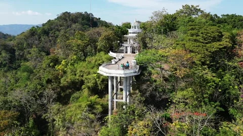 Observation point on the hill. Drone video Video stock 295676673