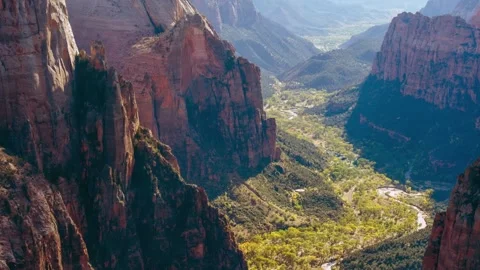 Observation Point View from East Mesa Trail, Zion National Park, Utah, USA Stock Footage 332026013