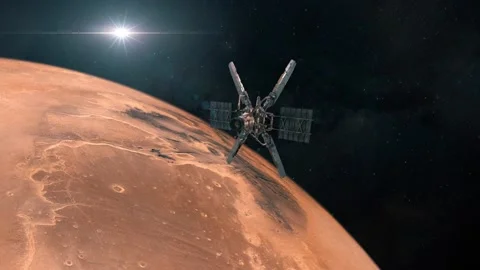 Observation Satellite in Orbit of Mars Stock Footage 140263714