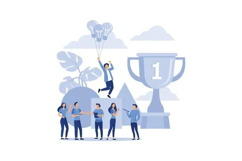 Observation through a telescope, an obstacle to the cup and success, teamwork Stock Illustration