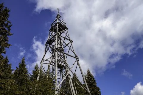 Observation Tower in Forested Area Under Blue Sky Stock Photos
