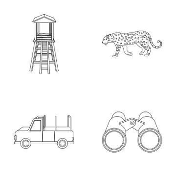 Observation tower for the hunter, leopard, hunting machine, binoculars. African Ilustración de archivo