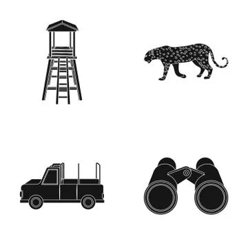 Observation tower for the hunter, leopard, hunting machine, binoculars. African Ilustración de archivo