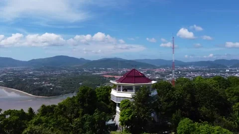 Observation tower in the jungle, flying over the observation tower on a drone Stock Footage 169503655