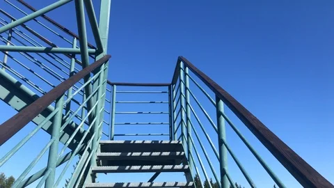 Observation tower metal construction and blue sky. Stairway Stock Footage 117829424