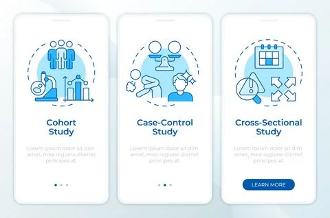 Observational study types blue onboarding mobile app screen 库存插图