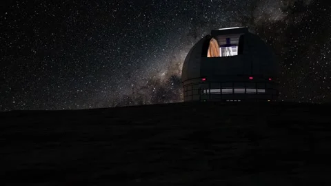 Observatory astronomical under the night sky stars. Blue sky with hundreds of Stock Footage 221581670
