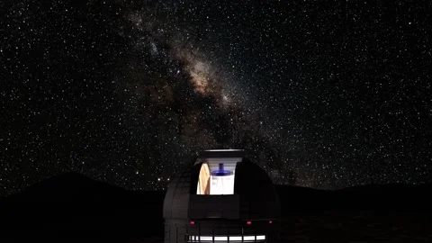 Observatory astronomical under the night sky stars. Blue sky with hundreds of Stock Footage 221673658
