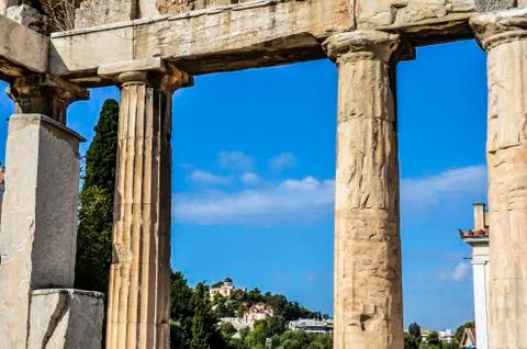 Observatory athens from the roman agora Stock Photos
