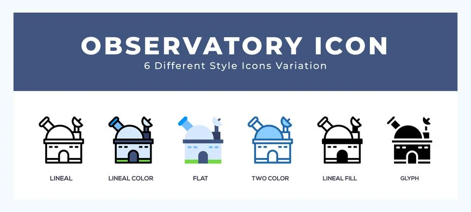 Observatory icon set with different styles. Vector illustration. Stock Illustration