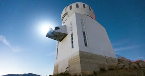Observatory With Moon In Background Night Sky Time Lapse Stock Footage 241043579