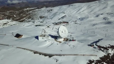 Observatory in the Mountains Circular Drone Shot Sierra Nevada Ski Resort Spain Stock Footage 211629189