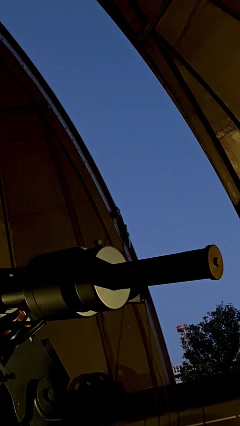 Observatory Telescope Moving Under Open Dome Roof Stock Footage 319341896