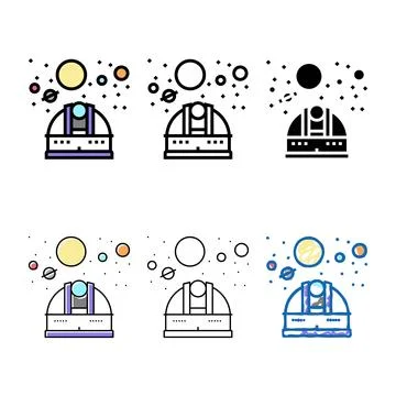 Observatory telescope watching set on planets color icon vector Stock Illustration
