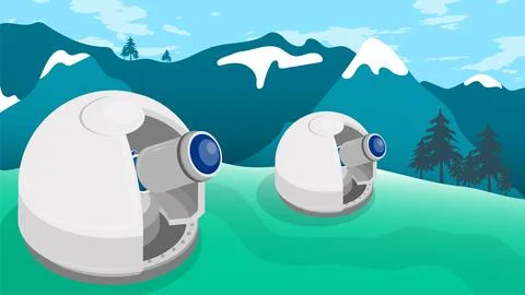 Observatory on top of mountain. Station for observing space, stars and planet Illustrazione stock