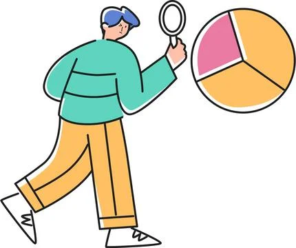 Observe the Bar Chart Using a Magnifying Glass Illustration - Analysis &amp; Data Stock Illustration
