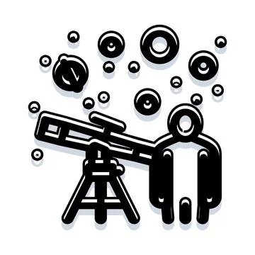 Observer looking through telescope exploring outer space Stock Illustration