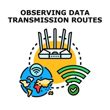 Observing data transmission routes globally with wireless network Stockillustratie