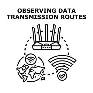 Observing data transmission routes globally with wireless network Stock Illustration