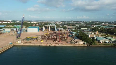 Observing the impressive maritime infrastructure expansion: a massive indus.. Video stock 339038401