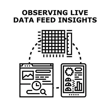 Observing live data feed insights process Stock Illustration