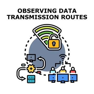 Observing secure data transmission routes and network protection Illustrazione stock