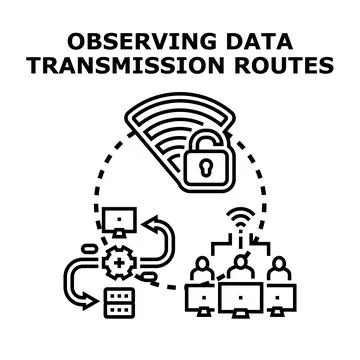 Observing secure data transmission routes and network protection イラスト素材