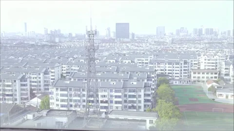 Observing surrounding buildings from inside the house Stock Footage 265537326
