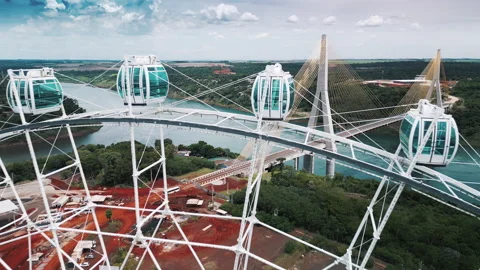 Observing wheel on the triple frontier area. Brazil, Argentina, Paraguay. Aerial Stock Footage 303887393