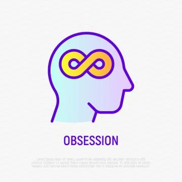 Obsession thin line icon: Infinity symbol in human head. Mental health. Stock Illustration