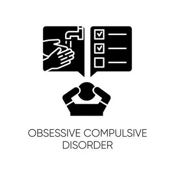 Obsessive-compulsive disorder glyph icon. Disturbed man. Thinking under press Stock-Illustration