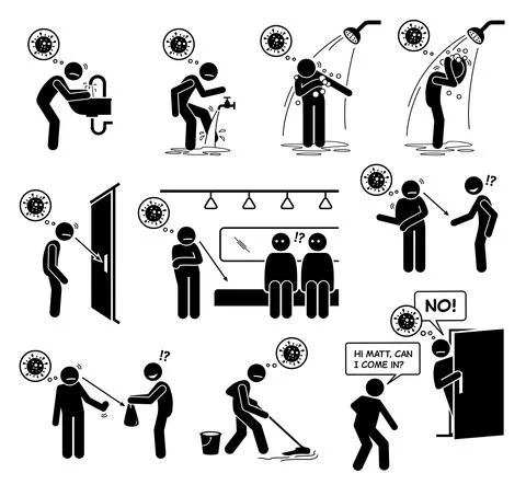Obsessive compulsive disorder OCD. Contamination washing cleaning. Vector ill Stock Illustration