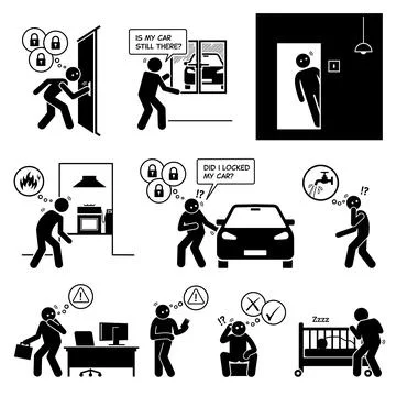 Obsessive compulsive disorder OCD. Repetitive harm checking and doubt. Vector Stock Illustration