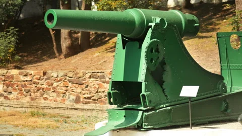 Obsolete, abandoned, and rusty combat guns stand amidst the natural landsca.. Stock-Footage 346319517
