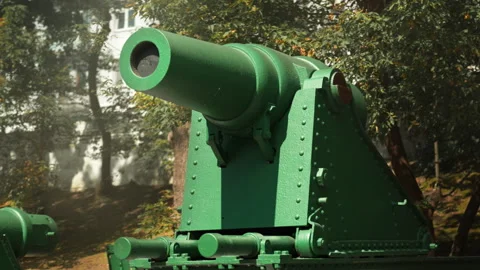 Obsolete, abandoned, and rusty combat guns stand amidst the natural landsca.. Stock-Footage 346342113