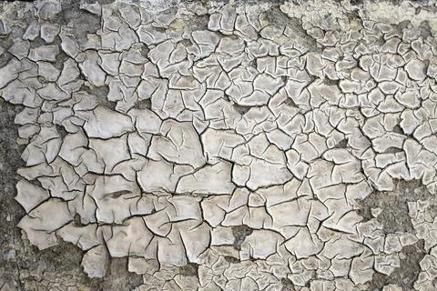 Obsolete backdrop of a cement wall with sun burned while paint, peeling stu.. Stock Photos