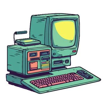 Obsolete computer equipment old fashioned machinery Stock Illustration