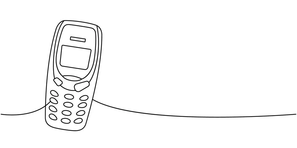 Obsolete mobile one line continuous drawing. Old communication gadgets. Vector Stock Illustration