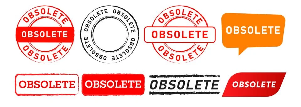 Obsolete rectangle circle stamp and speech bubble label sticker sign for Stock Illustration