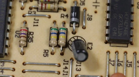 Obsolete Resistors Circuit Board Electronic Components Macro Background Closeup Stock Footage 44354553