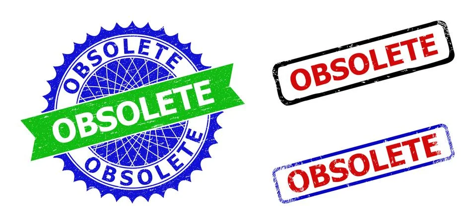 OBSOLETE Rosette and Rectangle Bicolor Watermarks with Grunge Styles Stock Illustration