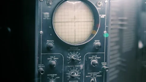 An obsolete Soviet cathode-ray oscilloscope that was used in scientific research Stock Footage 323838285