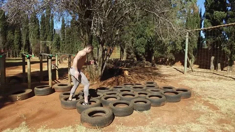 Obstacle Course - Tires Stock Footage 98824188