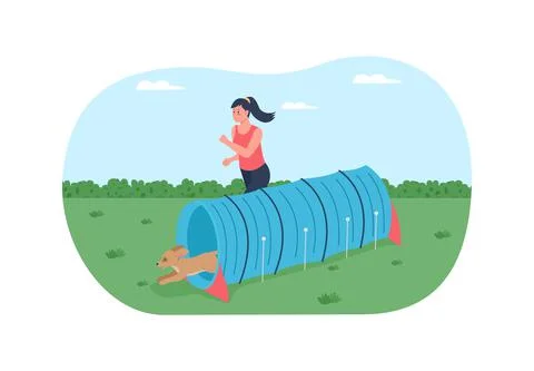 Obstacle course for training dogs 2D vector web banner, poster Stock Illustration