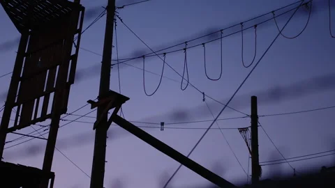 Obstacle Course Training Grounds in Silhouette at Blue Hour - Shallow DOF Stock Footage 139960365