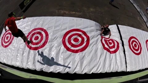 Obstacle POV Point of View jump into air pillow. Video stock 171180504