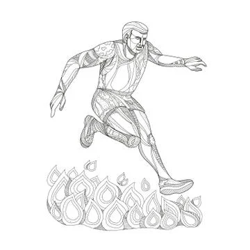 Obstacle Racer Jumping Fire Doodle Art Stock Illustration