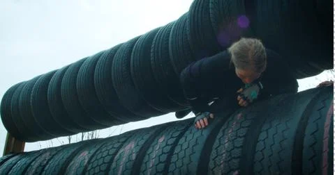 An obstacle of tires Stock Photos