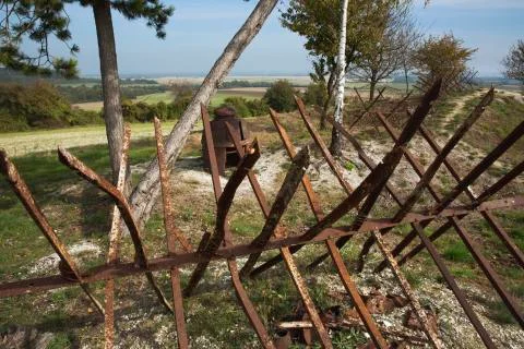 Obstacles aligned in front of the trenches of Massiges. Stock Photos