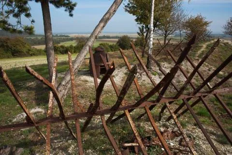 Obstacles in front of the trenches of Massiges. Stock Photos